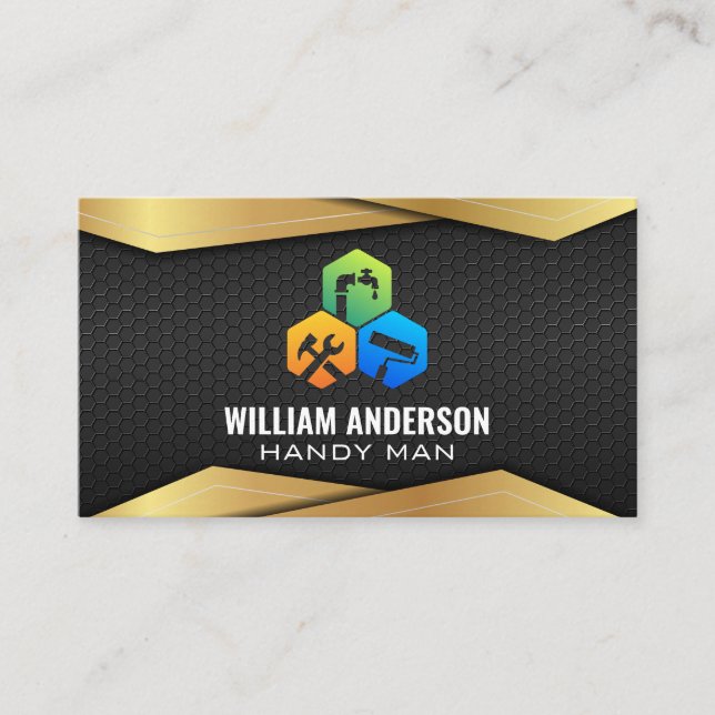 Repair Service Icons | Gold Black Metal Business Card (Front)