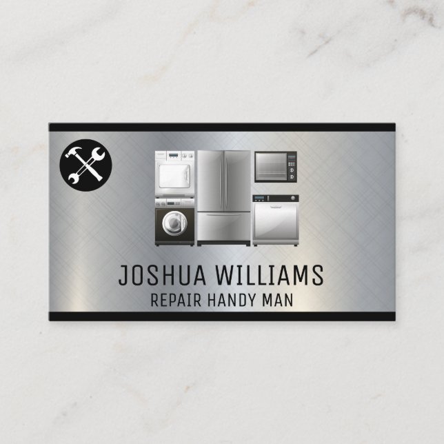 Repair Tools | Appliances Metal Background Business Card (Front)