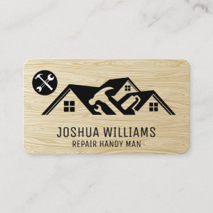 Repair Tools Wood Grain Blue Collar Business Card