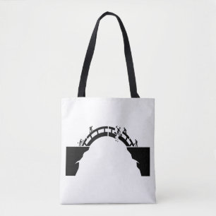Repairing bridge silhouette teamwork graphics tote bag