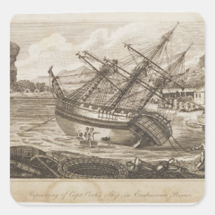 Repairing of Captain Cooks ship Square Sticker