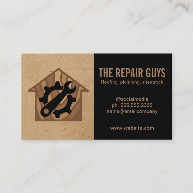 Repairman | Handyman | Gear Wrench Logo Business Card (Front)