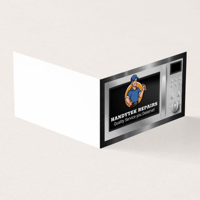 Repairman with Wrench | Microwave Appliance Business Card (Outside)