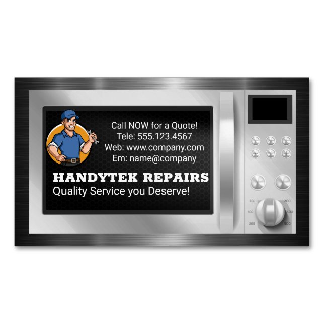 Repairman with Wrench | Microwave Appliance Magnetic Business Card (Front)