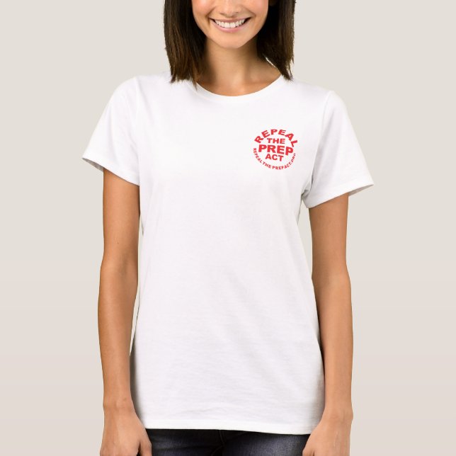 Repeal the PREP Act CIRCLE on WHITE WOMENS tshirt (Front)