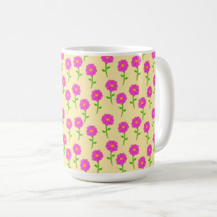 Repeat Flower Pattern with Hot Pink Flowers Coffee Mug