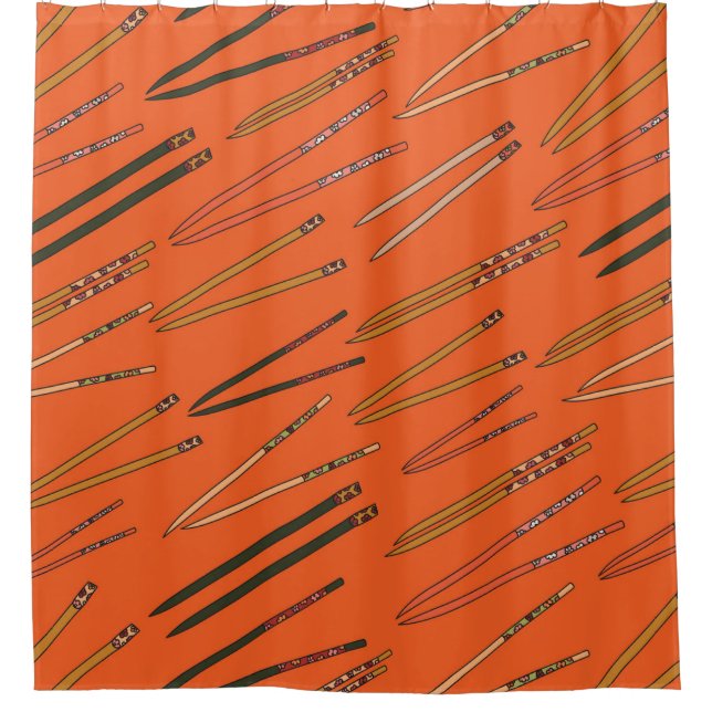 Repeat pattern with hand drawn chopsticks shower curtain (Front)