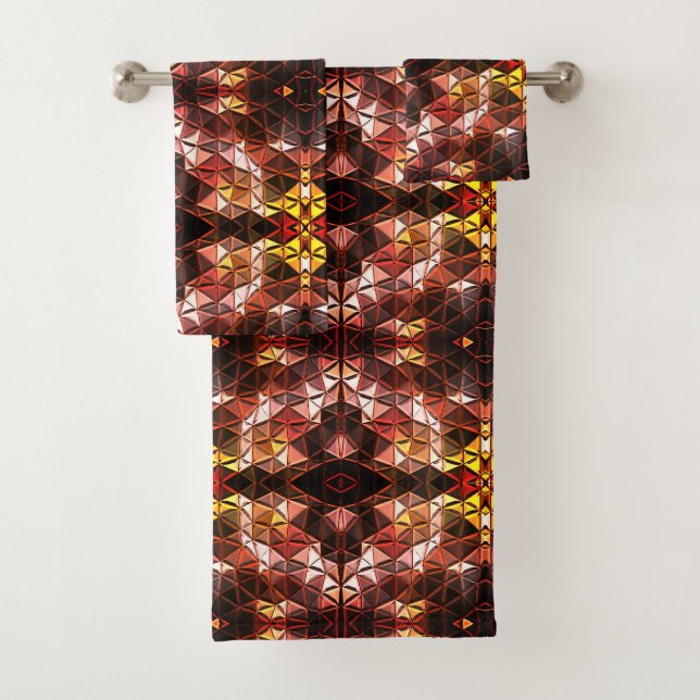 Repeated of red triangle generating strange shapes bath towel set (Insitu)