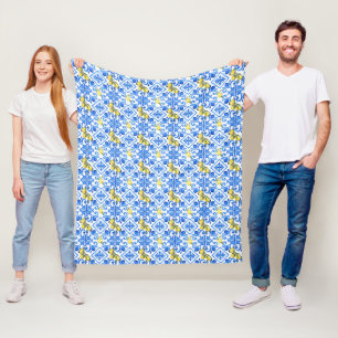 Repeating Blue Yellow Lemon Pattern Fleece Blanket