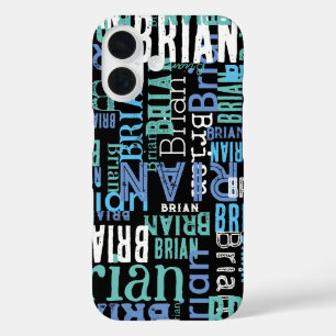 Repeating Brian (custom name) black iPhone 16 Case