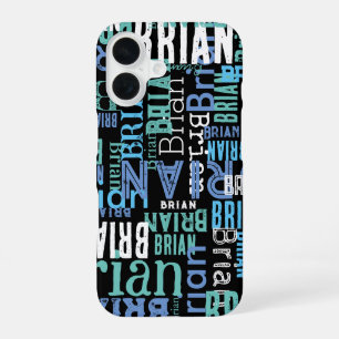 Repeating Brian (custom name) black iPhone 16 Case