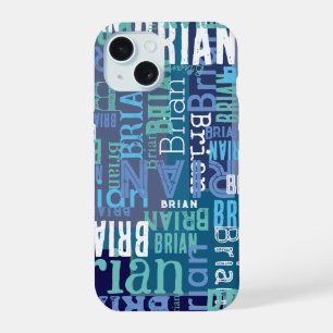 Repeating Brian (custom name) blue hues iPhone 15 Case