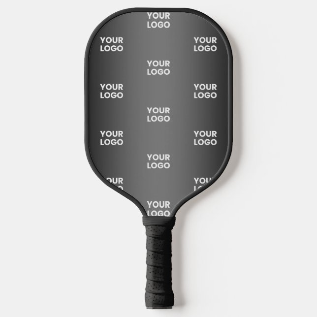 Repeating Business Logo | Black & Grey Gradient Pickleball Paddle (Front)
