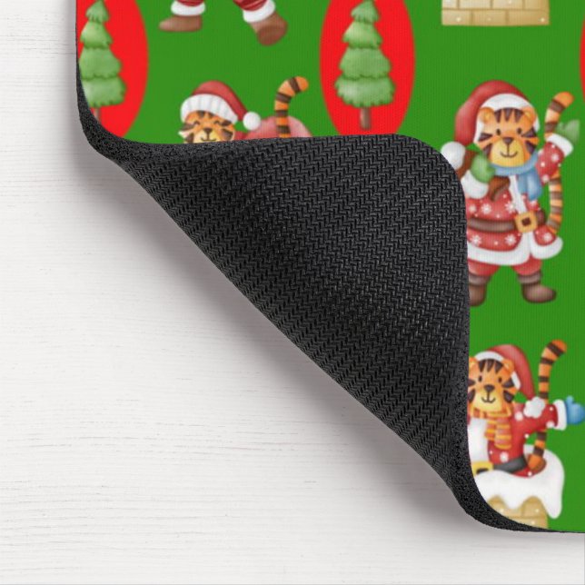 Repeating Christmas pattern featuring tigers as Sa Mouse Pad (Corner)