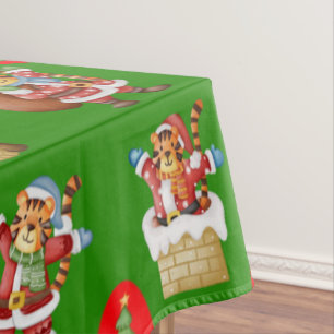 Repeating Christmas pattern featuring tigers Tablecloth