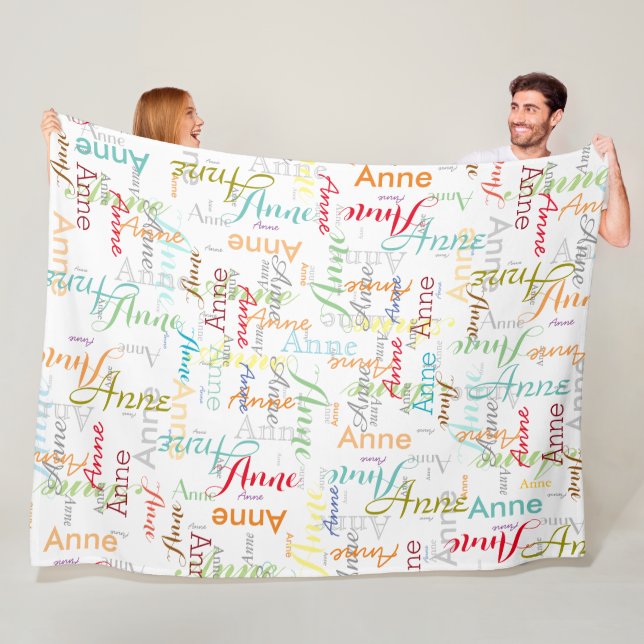 Repeating Colourful Name Cool Typography Fleece Blanket (In Situ)