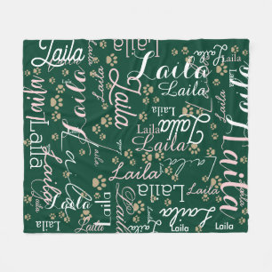 Repeating Dog Name all over green Fleece Blanket