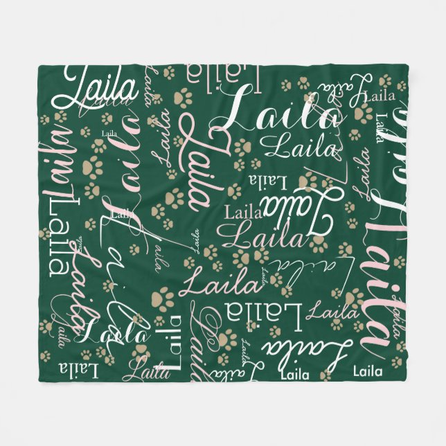 Repeating Dog Name all over green Fleece Blanket (Front (Horizontal))