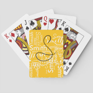 Repeating Family Name Yellow Monogrammed Playing Cards
