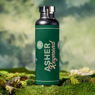 Repeating First & Last Name Monogram on Green Water Bottle