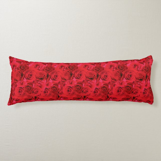 Repeating Floral Motif | Red Roses Pattern Body Cushion (Front)