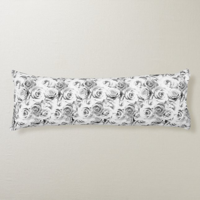 Repeating Floral Motif | White Roses Pattern Body Cushion (Front)