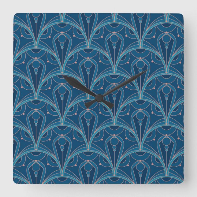 Repeating geometric Art Deco pattern Square Wall Clock (Front)