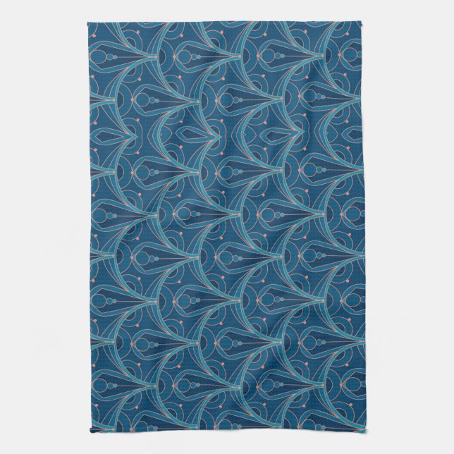 Repeating geometric Art Deco pattern Tea Towel (Vertical)