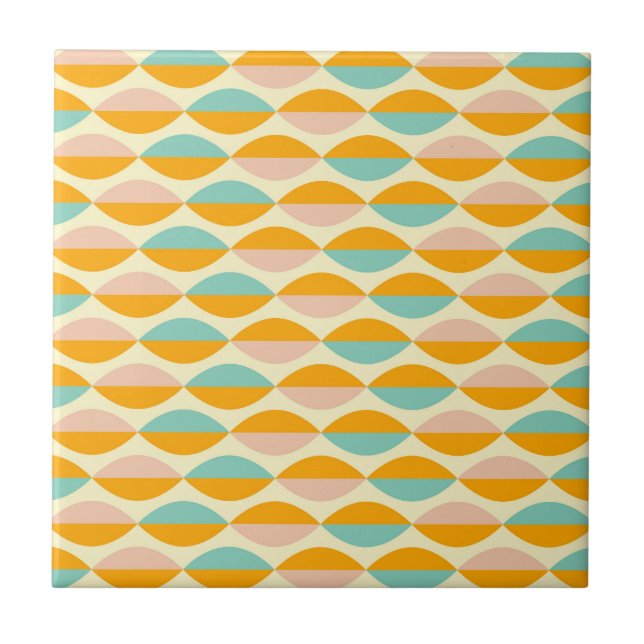 Repeating geometric pattern in beige background ceramic tile (Front)