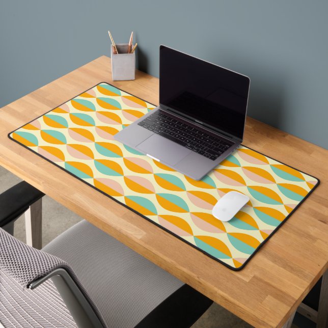 Repeating geometric pattern in beige background desk mat (Office 2)