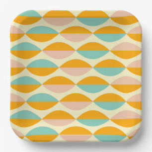 Repeating geometric pattern in beige background paper plate