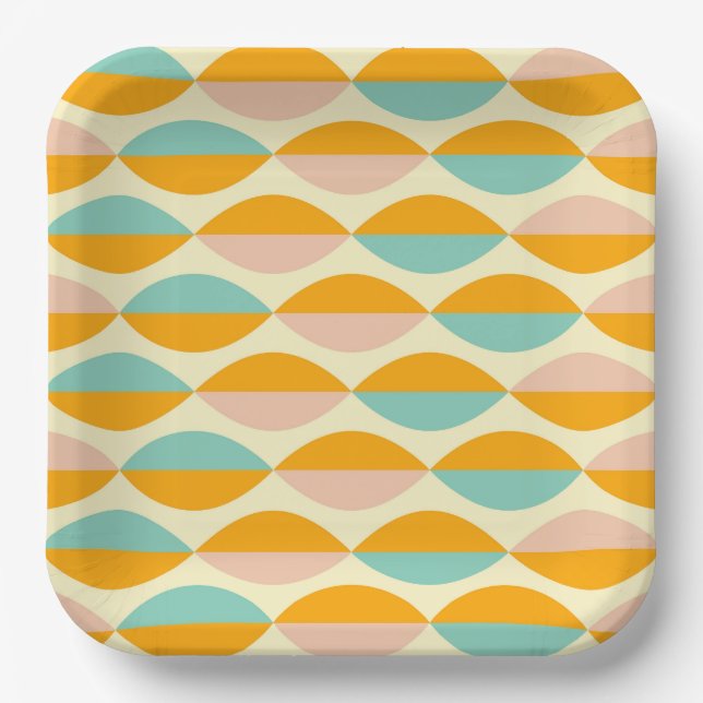 Repeating geometric pattern in beige background paper plate (Front)