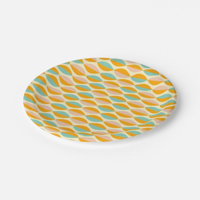 Repeating geometric pattern in beige background paper plate (Angled)