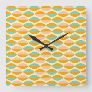 Repeating geometric pattern in beige background square wall clock