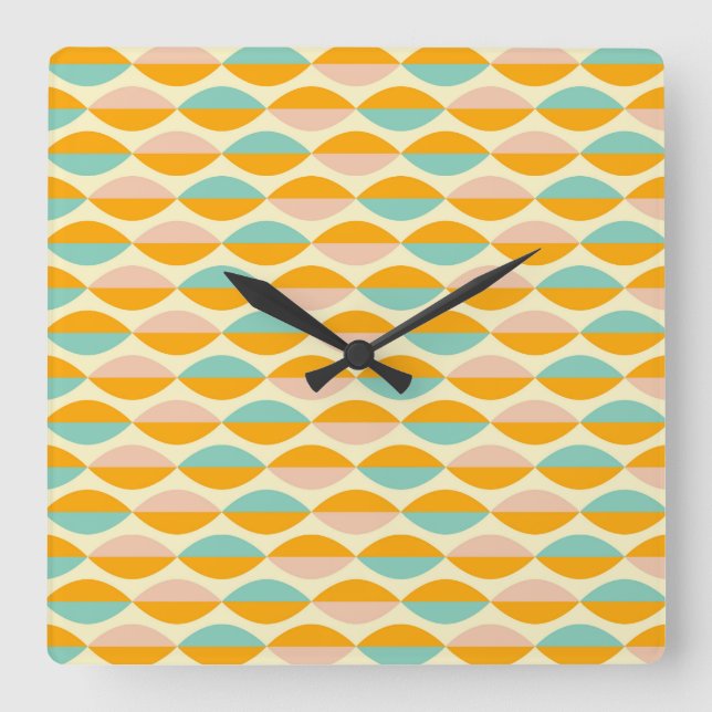 Repeating geometric pattern in beige background square wall clock (Front)