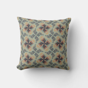 Repeating geometric pattern with blue and peach cushion