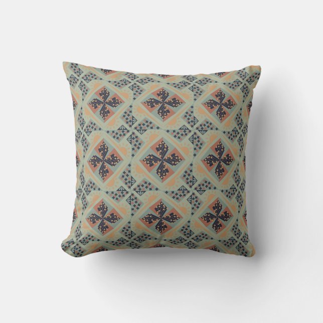Repeating geometric pattern with blue and peach cushion (Front)