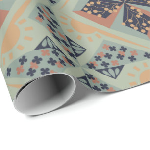 Repeating geometric pattern with blue and peach wrapping paper