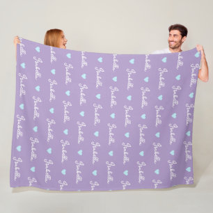 Repeating Girl Name Blue Hearts Pale Purple Fleece Blanket