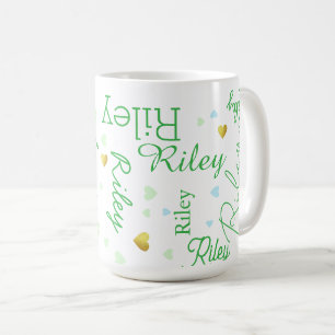 Repeating Green Short Name with Love Hearts  Coffee Mug