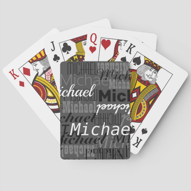 Repeating Grey Black Names Playing Cards (Back)