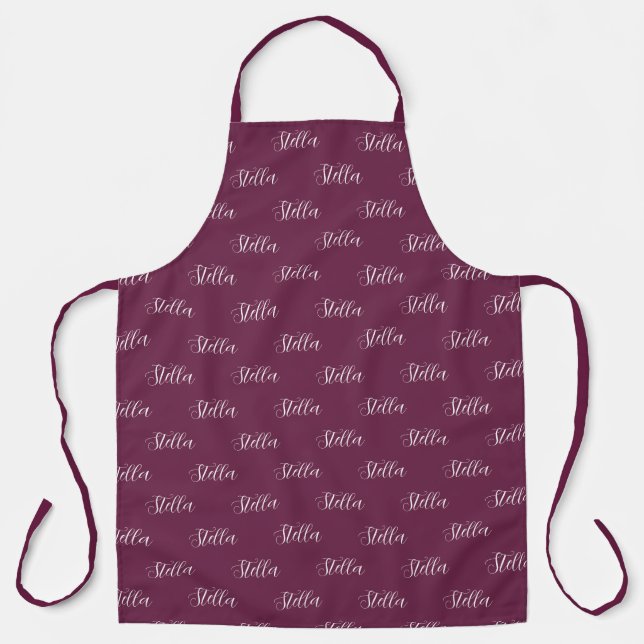 Repeating Her Name Burgundy Mum Apron (Front)