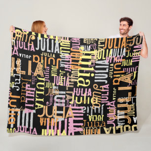 Repeating Her Name Colours on Black Fleece Blanket