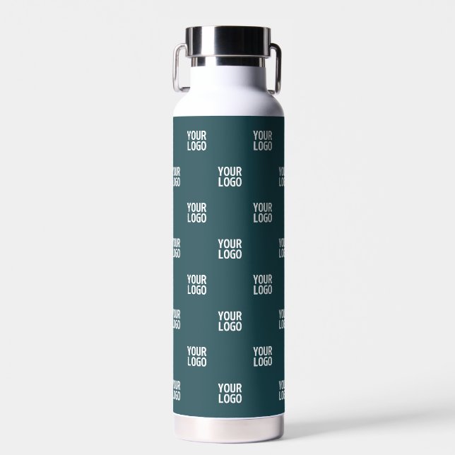 Repeating Image, Design or Logo | Dark Blue Green Water Bottle (Front)