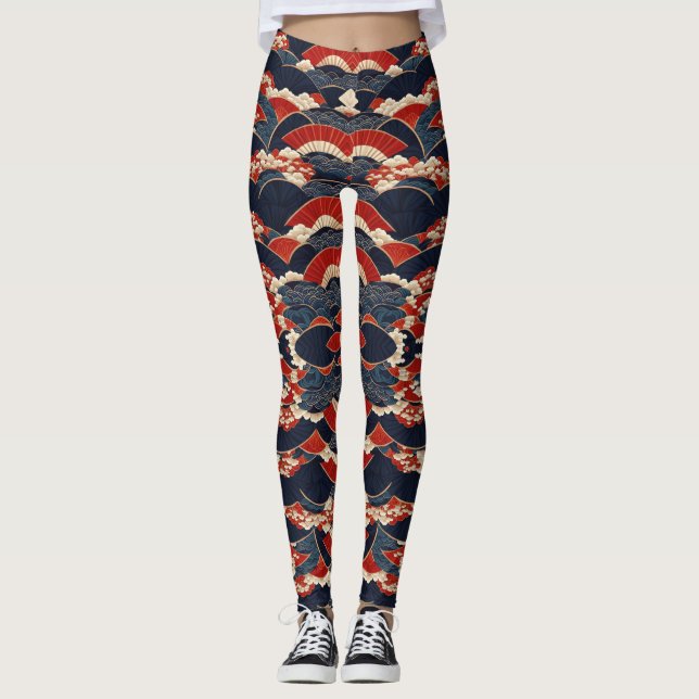 Repeating Japanese Kimono Pattern Leggings (Front)