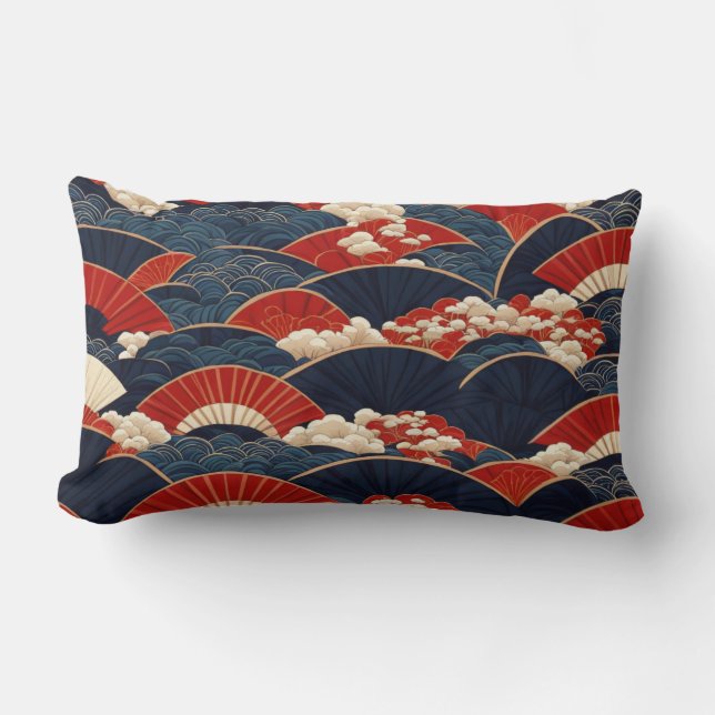 Repeating Japanese Kimono Pattern Lumbar Cushion (Front)