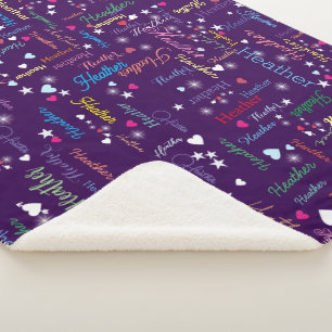Repeating Kids Name all over dark purple  Sherpa Blanket