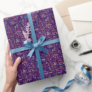 Repeating Kids Name pattern over dark purple Wrapping Paper