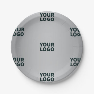 Repeating Logos on Grey Gradient (editable colour) Paper Plate