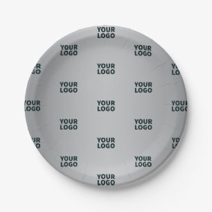Repeating Logos on Grey Gradient (editable colour) Paper Plate